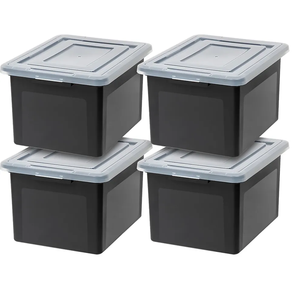 Iris Ohyama, Boîtes de Rangement en Plastique avec Couvercle, 45L, Lot de 4, Noir, Empilable, FB-21E