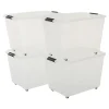 Iris Ohyama, Boîtes de rangement plastique sur roulette, 60L, Lot de 4, Transparent, TBR-60