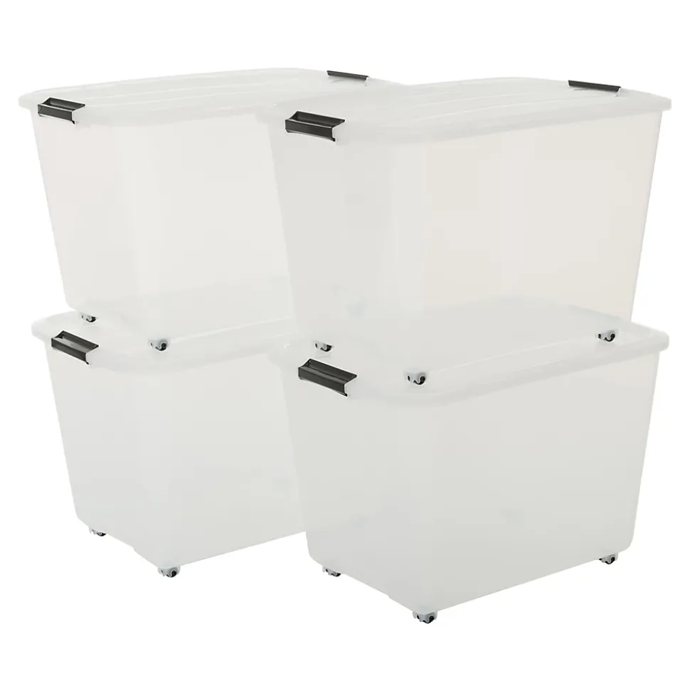 Iris Ohyama, Boîtes de rangement plastique sur roulette, 60L, Lot de 4, Transparent, TBR-60