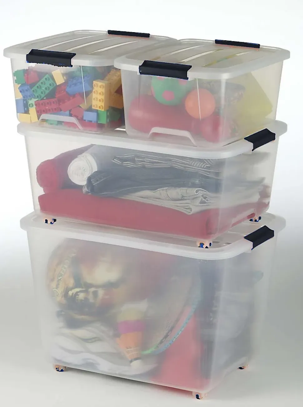 Iris Ohyama, Boîtes de rangement plastique sur roulette, 60L, Lot de 4, Transparent, TBR-60