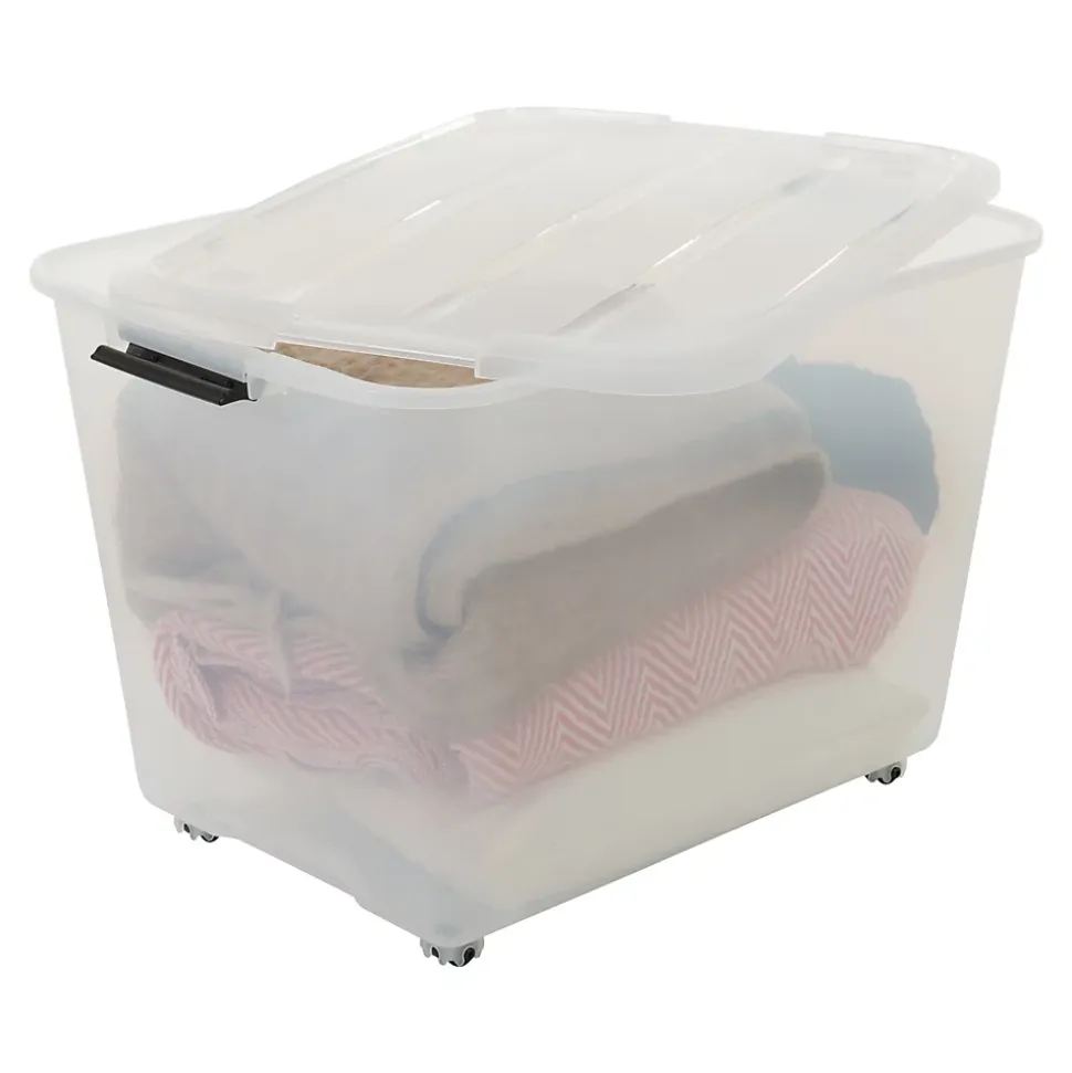 Iris Ohyama, Boîtes de rangement plastique sur roulette, 60L, Lot de 4, Transparent, TBR-60