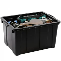 Iris Ohyama, Caisse Rangement avec Couvercle Robuste, 68L, Lot de 4, Noir, DDSKT-700