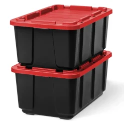 Iris Ohyama, Caisse Rangement Plastique avec Couvercle Robuste, 100L, Lot de 2, Noir, UTB-27