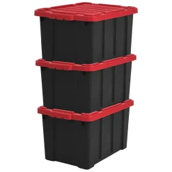 Iris Ohyama, Caisse Rangement avec Couvercle Robuste, 50L, Lot de 3, Rouge, DDSKT-450