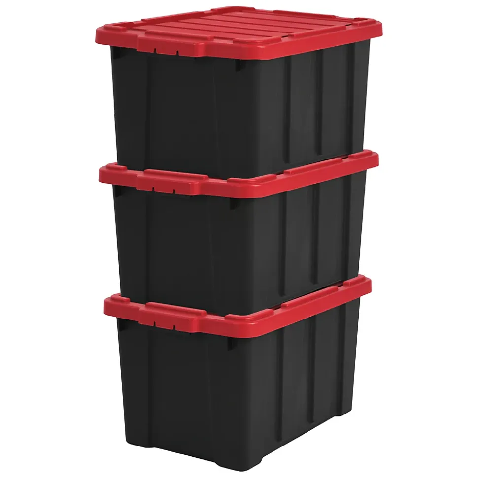 Iris Ohyama, Caisse Rangement avec Couvercle Robuste, 50L, Lot de 3, Rouge, DDSKT-450