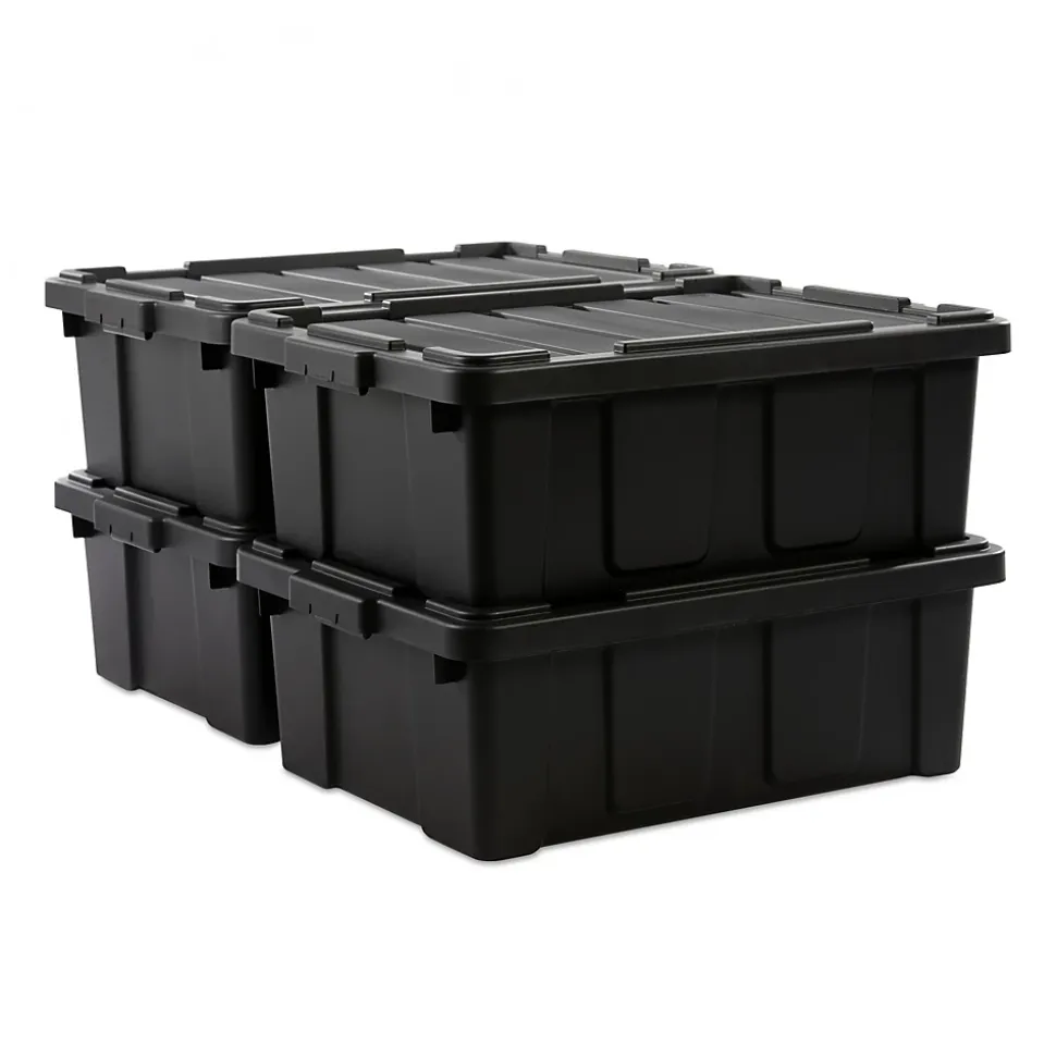 Iris Ohyama, Caisse Rangement avec Couvercle Robuste, 43L, Lot de 4, Noir, DDSKT-430