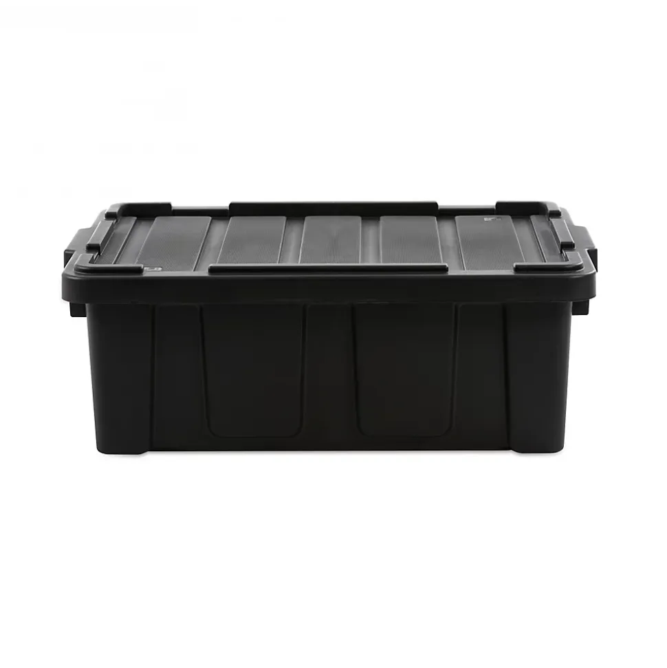 Iris Ohyama, Caisse Rangement avec Couvercle Robuste, 43L, Lot de 4, Noir, DDSKT-430