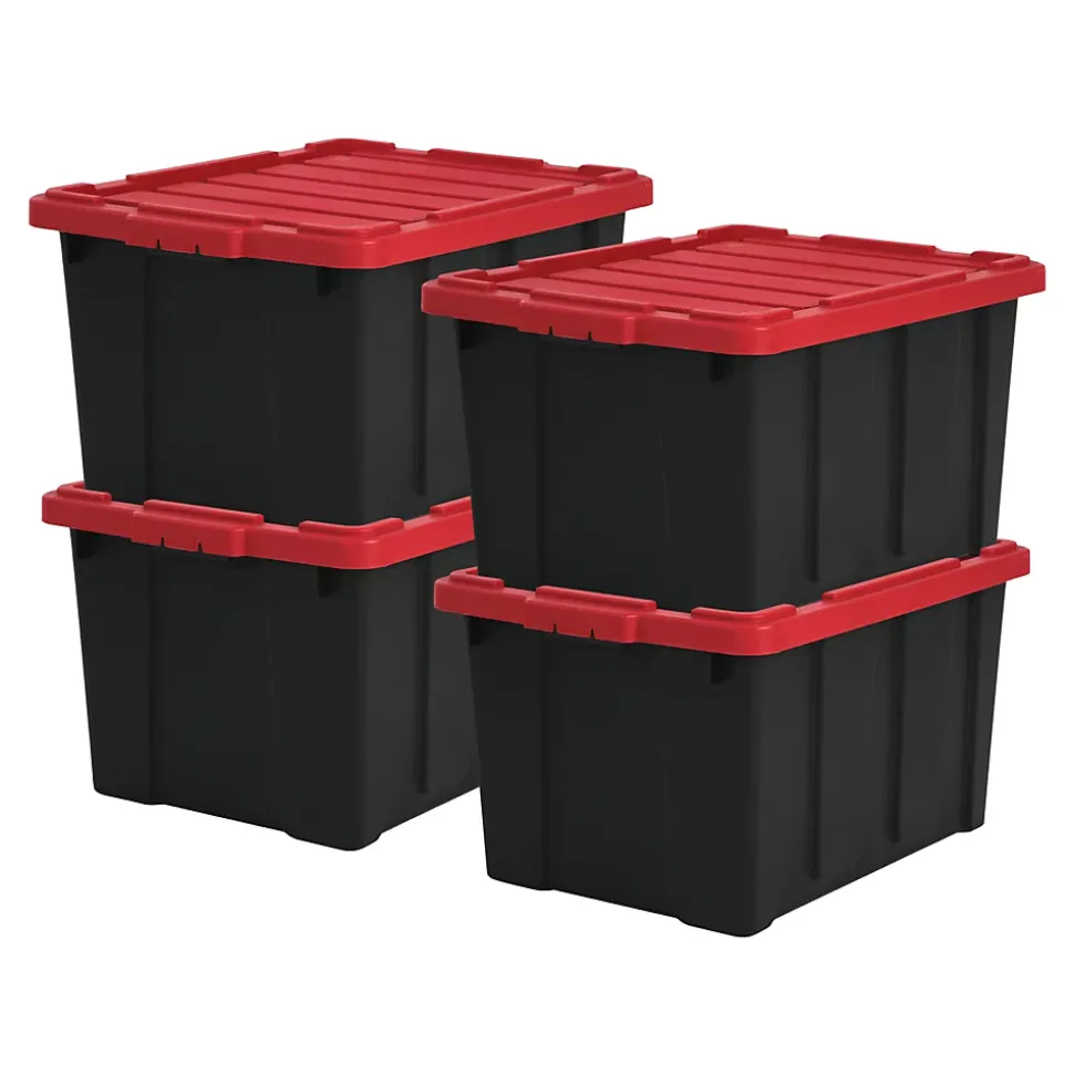 Iris Ohyama, Caisse Rangement avec Couvercle Robuste, 68L, Lot de 4, Rouge, DDSKT-700