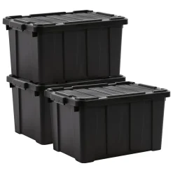 Iris Ohyama, Caisse Rangement avec Couvercle Robuste, 50L, Lot de 3, Noir, DDSKT-450