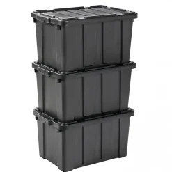 Iris Ohyama, Caisse Rangement avec Couvercle Robuste, 50L, Lot de 3, Noir, DDSKT-450