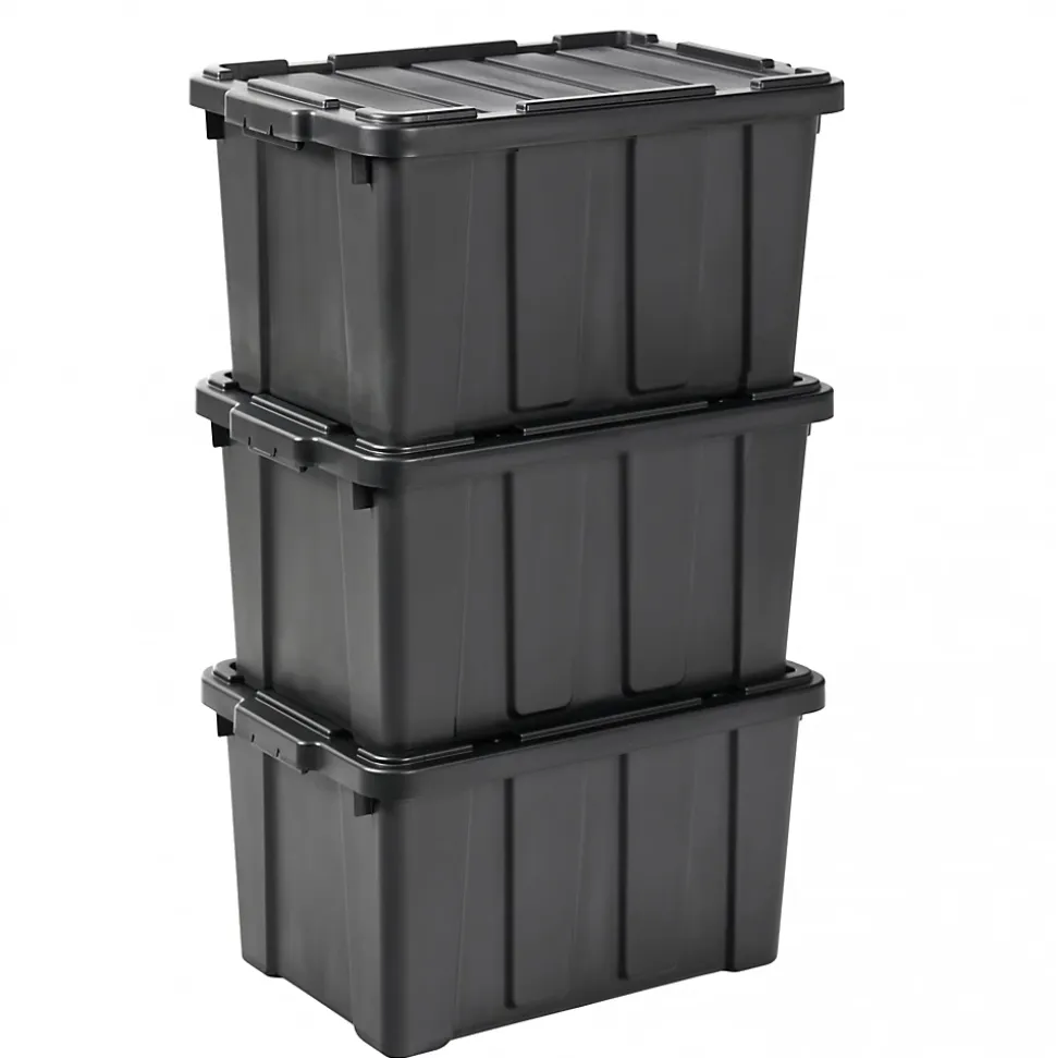 Iris Ohyama, Caisse Rangement avec Couvercle Robuste, 50L, Lot de 3, Noir, DDSKT-450