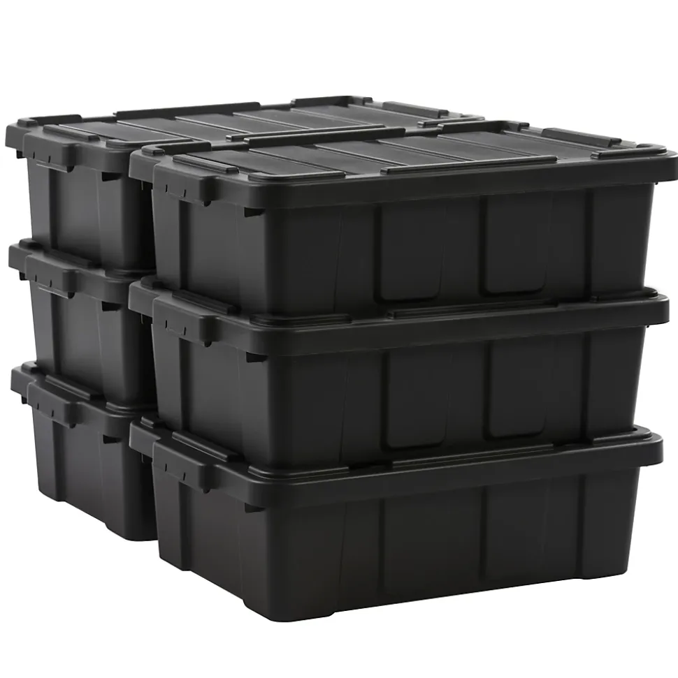 Iris Ohyama, Caisse Rangement avec Couvercle Robuste, 25L, Lot de 6, Noir, DDSKT-230