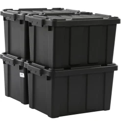 Iris Ohyama, Caisse Rangement avec Couvercle Robuste, 21L, Lot de 4, Noir, DDSKT-210