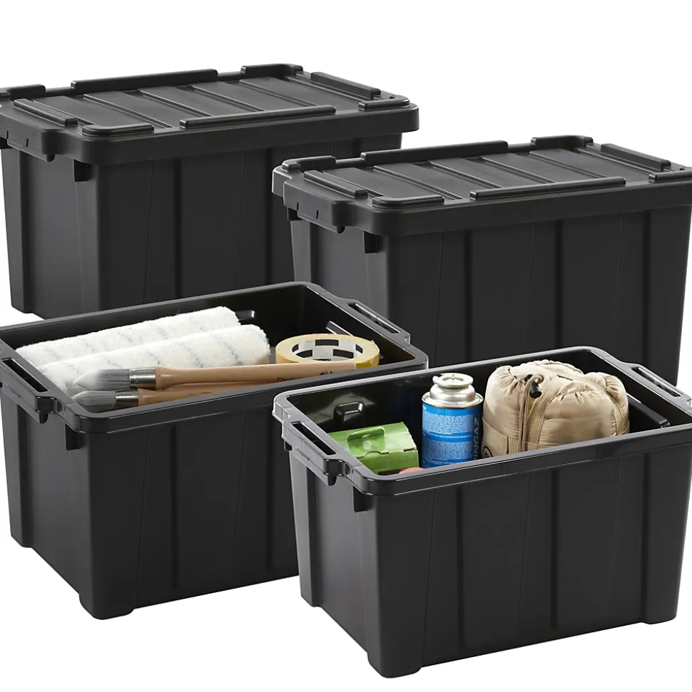 Iris Ohyama, Caisse Rangement avec Couvercle Robuste, 21L, Lot de 4, Noir, DDSKT-210