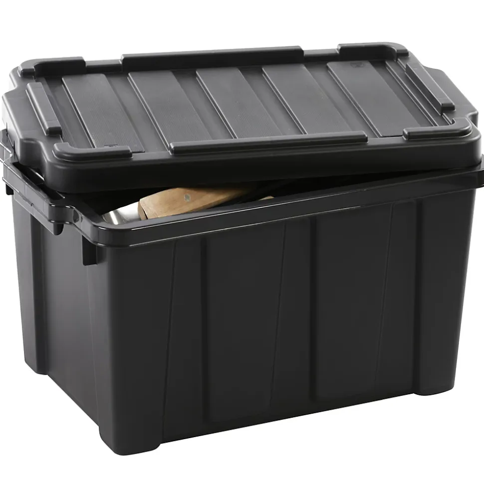 Iris Ohyama, Caisse Rangement avec Couvercle Robuste, 21L, Lot de 4, Noir, DDSKT-210
