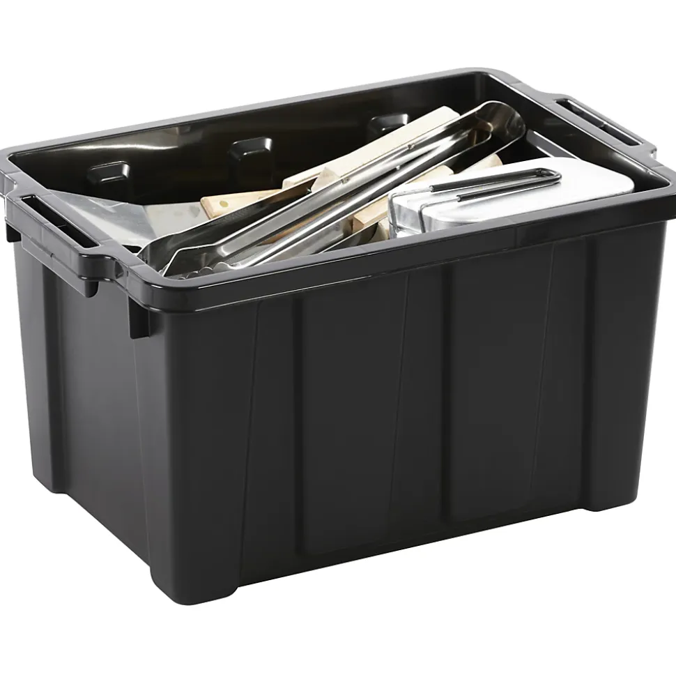 Iris Ohyama, Caisse Rangement avec Couvercle Robuste, 21L, Lot de 4, Noir, DDSKT-210