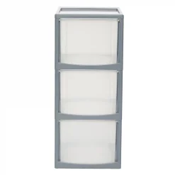 Iris Ohyama, Caisson de rangement plastique A4, 3 Grands Tiroirs, Gris, OCH-2300