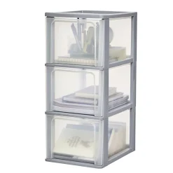 Iris Ohyama, Caisson de rangement plastique A4, 3 Grands Tiroirs, Gris, OCH-2300