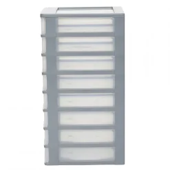 Iris Ohyama, Caisson de rangement plastique A4, 8 Petits Tiroris, Gris, OCH-2080