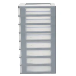 Iris Ohyama, Caisson de rangement plastique A4, 8 Petits Tiroris, Gris, OCH-2080