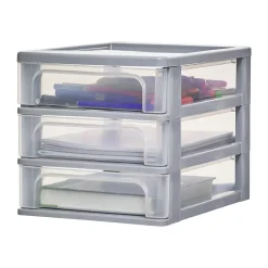 Iris Ohyama, Caisson de rangement plastique A4, 3 Petits Tiroirs, Gris, OCH-2030