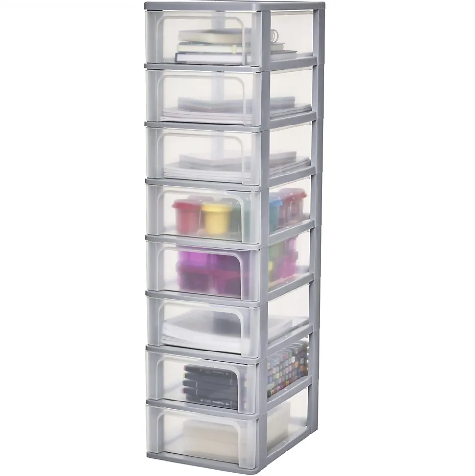 Iris Ohyama, Caisson de rangement plastique A4, 8 Tiroirs Moyens, Gris, OCH-2008