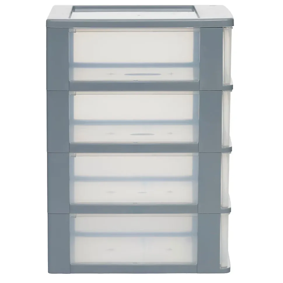Iris Ohyama, Caisson de rangement plastique A4, 4 Tiroirs Moyens, Gris, OCH-2004