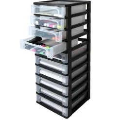 Iris Ohyama, Caisson de rangement plastique recyclé A4, 10 Petits Tiroirs, Noir, OCH-2100