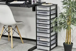 Iris Ohyama, Caisson de rangement plastique recyclé A4, 10 Petits Tiroirs, Noir, OCH-2100