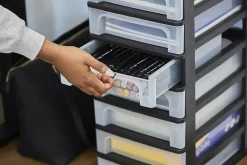 Iris Ohyama, Caisson de rangement plastique recyclé A4, 10 Petits Tiroirs, Noir, OCH-2100