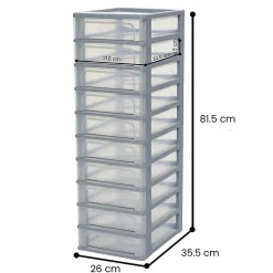Iris Ohyama, Caisson de rangement plastique A4, 10 Petits Tiroirs, Gris, OCH-2100