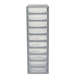 Iris Ohyama, Caisson de rangement plastique A4, 10 Petits Tiroirs, Gris, OCH-2100