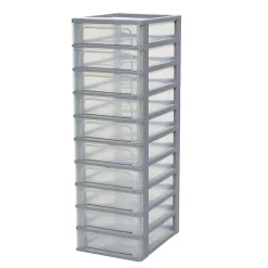 Iris Ohyama, Caisson de rangement plastique A4, 10 Petits Tiroirs, Gris, OCH-2100