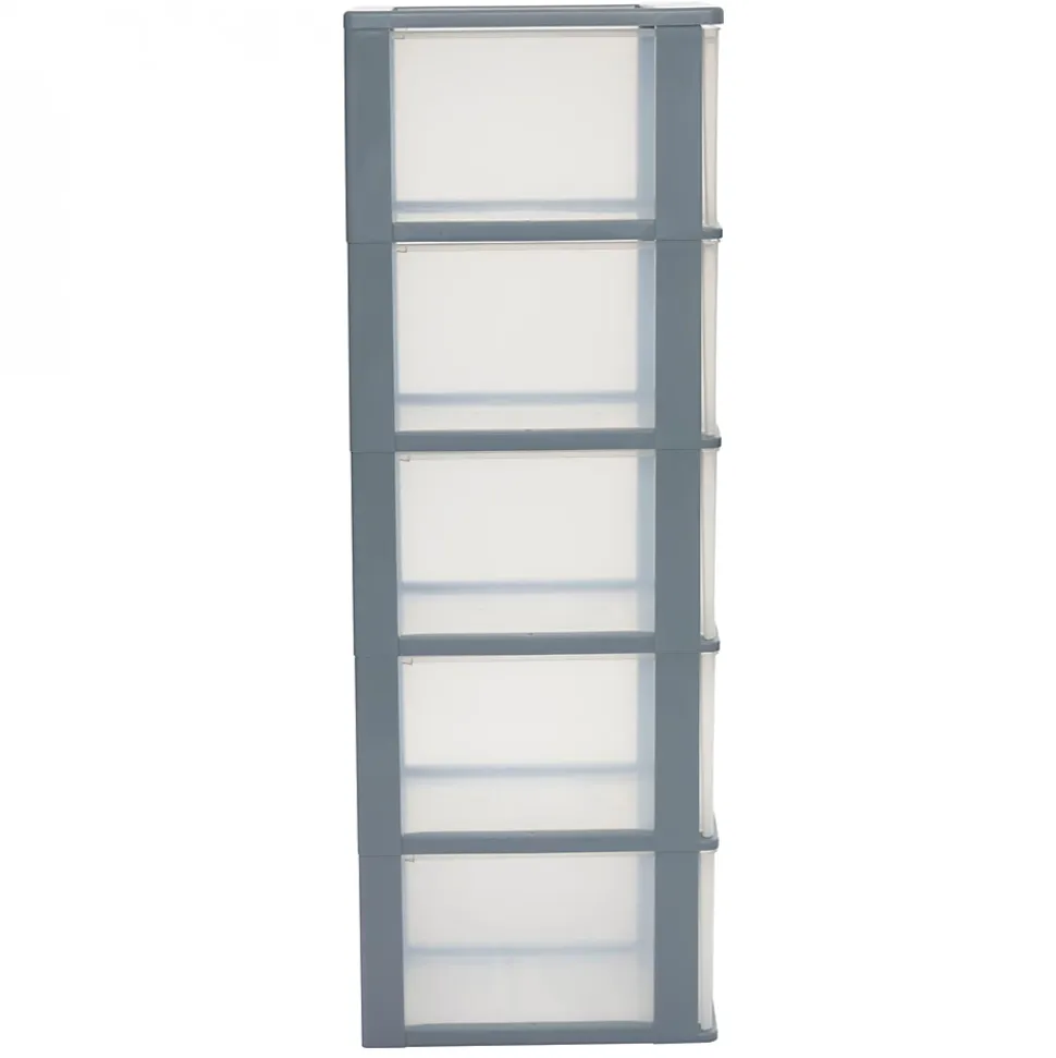 Iris Ohyama, Caisson de rangement plastique A4, 5 Grands Tiroirs, Gris, OCH-2500