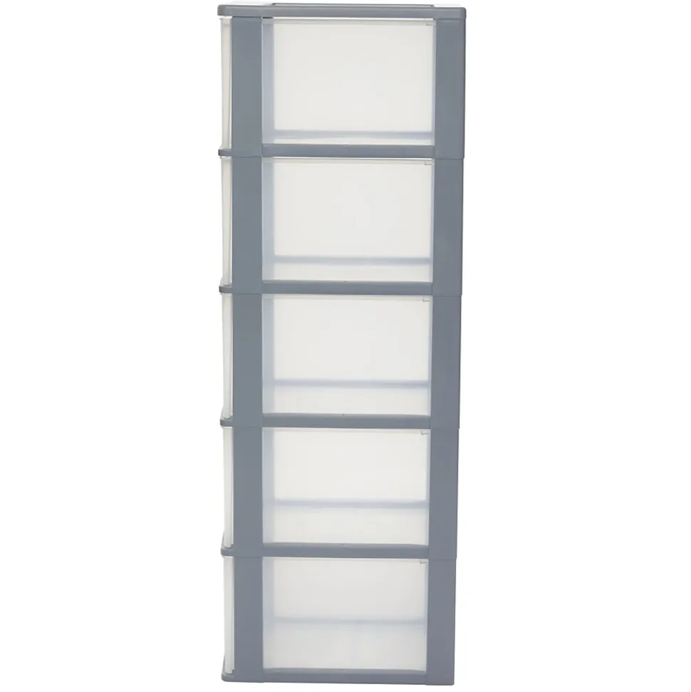 Iris Ohyama, Caisson de rangement plastique A4, 5 Grands Tiroirs, Gris, OCH-2500