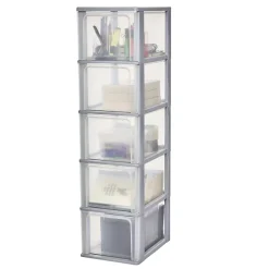 Iris Ohyama, Caisson de rangement plastique A4, 5 Grands Tiroirs, Gris, OCH-2500