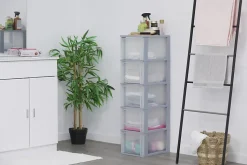 Iris Ohyama, Caisson de rangement plastique A4, 5 Grands Tiroirs, Gris, OCH-2500