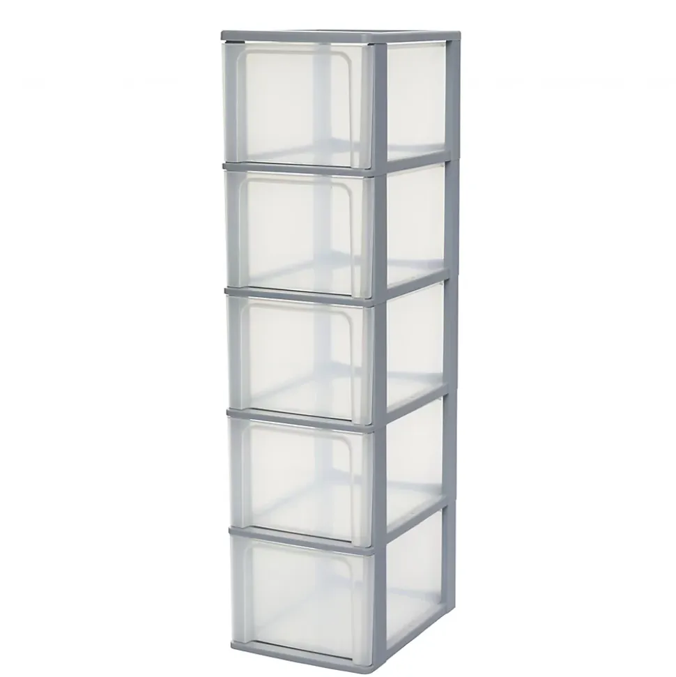 Iris Ohyama, Caisson de rangement plastique A4, 5 Grands Tiroirs, Gris, OCH-2500