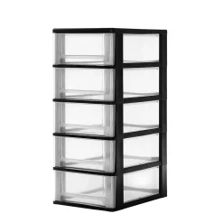 Iris Ohyama, Caisson de rangement plastique A4, 5 Tiroirs Moyens, Noir, DDOCH-2005