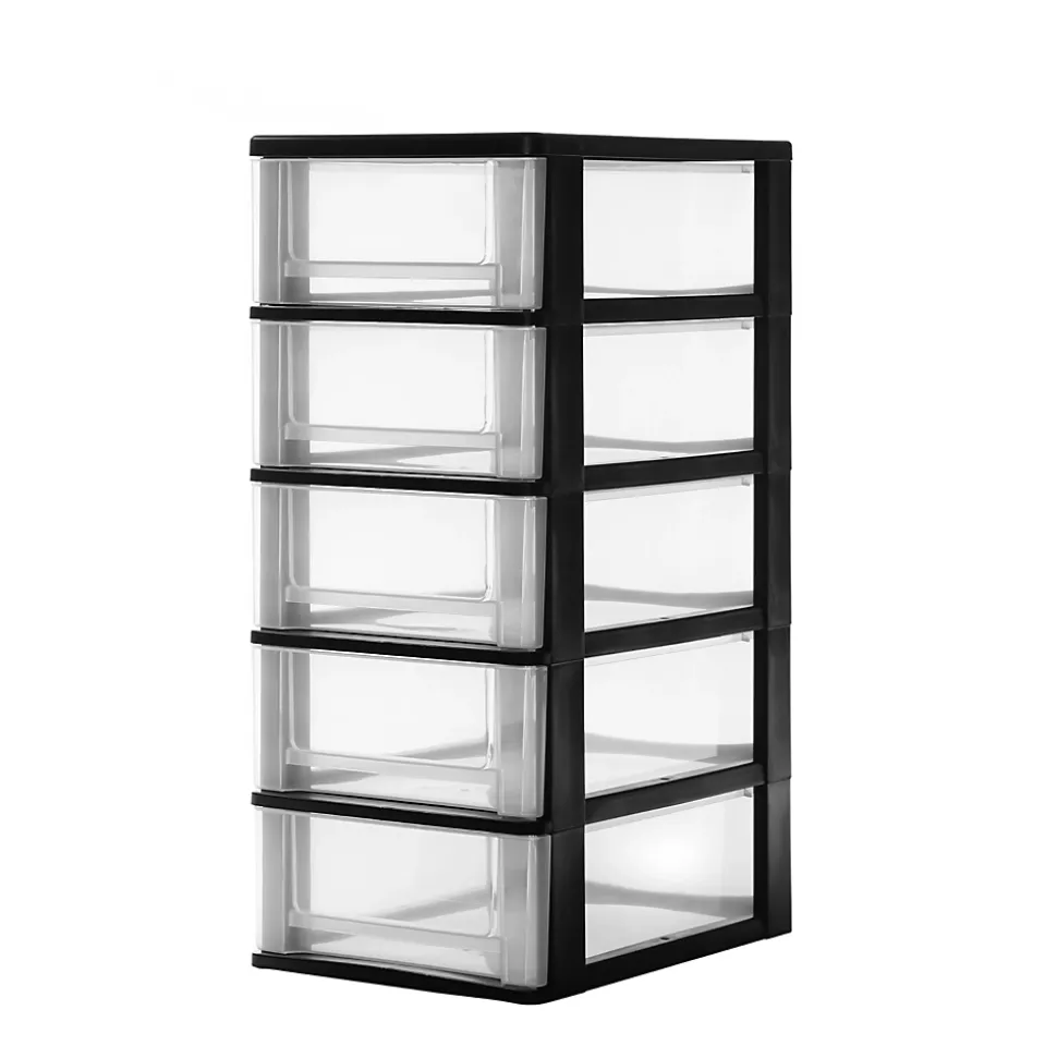 Iris Ohyama, Caisson de rangement plastique A4, 5 Tiroirs Moyens, Noir, DDOCH-2005