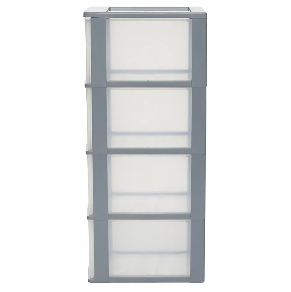 Iris Ohyama, Caisson de rangement plastique A4, 4 Grands Tiroirs, Gris, OCH-2400