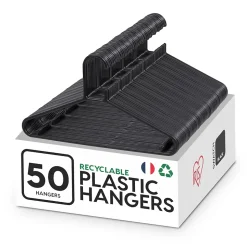 Iris Ohyama, Cintres plastique, Lot de 50 cintres pour vêtements, Noir, Sans BPA, Placards, Epais, Résistants, CHM-39