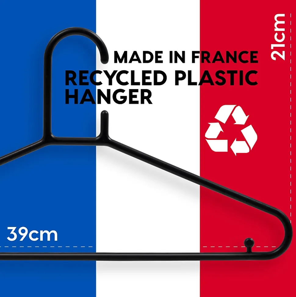 Iris Ohyama, Cintres plastique, Lot de 30 cintres pour vêtements, Noir, Sans BPA, Placards, Epais, Résistants, CHM-39