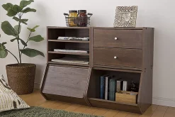 Iris Ohyama, Etagère, Boîte de rangement, Meuble d'appoint, 1 porte, Empilable, STB-400D, Marron, L38.8 x P40 x H30.5 cm