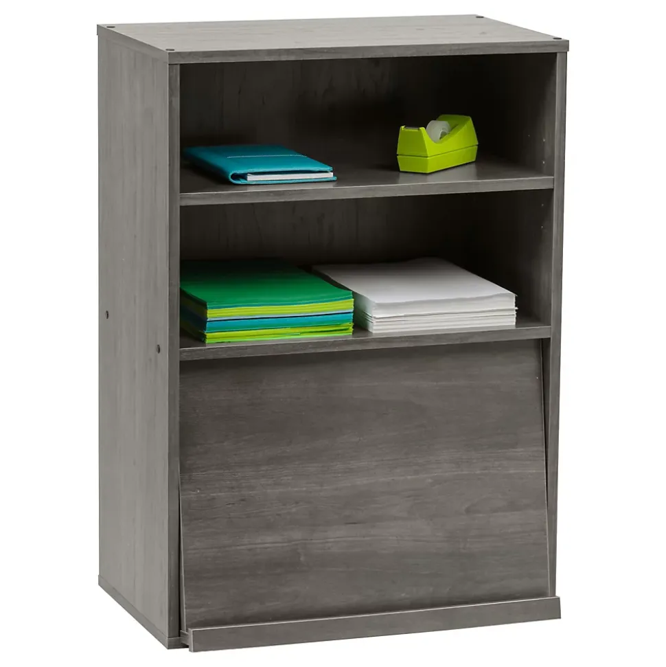 Iris Ohyama, Etagère de rangement en bois avec portes, CHR-1, Chêne Gris, L59 x P40.9 x H83.6 cm