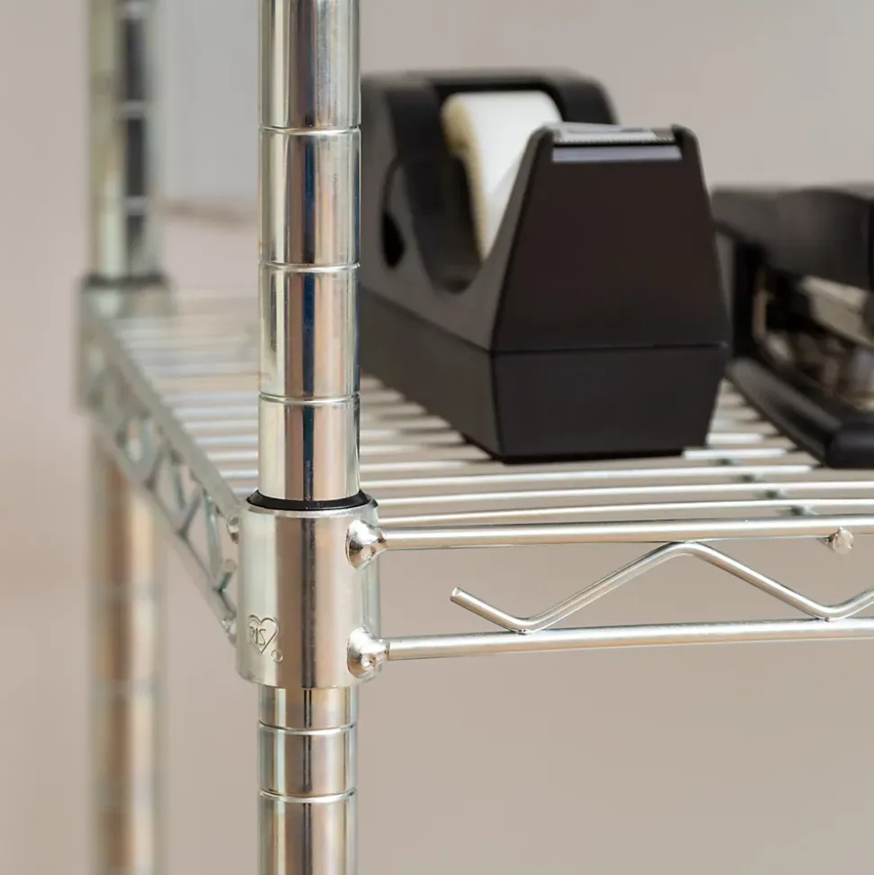 Iris Ohyama, Etagère métallique rangement, 3 étages, charge 270kg, NS3, Argent, L60.9 x P35.6 x H76.2