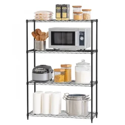 Iris Ohyama, Etagère métallique rangement, 4 étages, charge 452kg, MM4, Noir, L91.4 x P35.6 x H134.6
