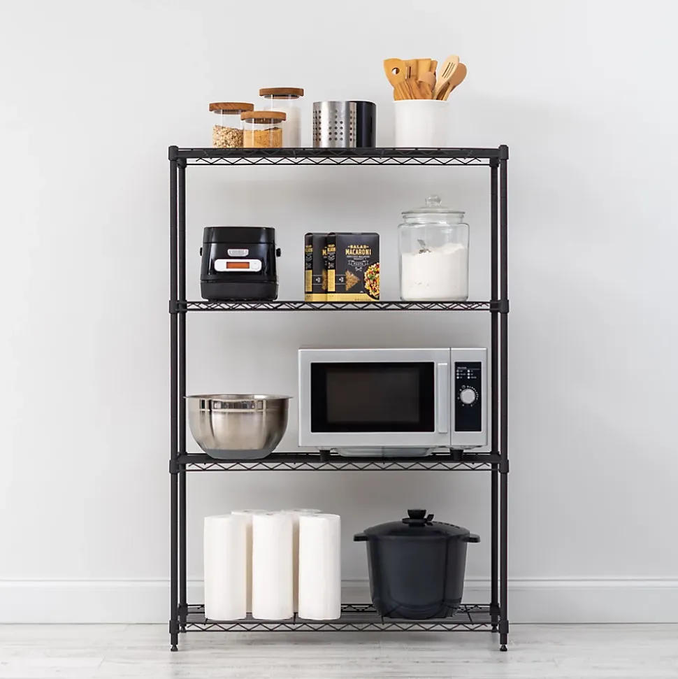 Iris Ohyama, Etagère métallique rangement, 4 étages, charge 452kg, MM4, Noir, L91.4 x P35.6 x H134.6