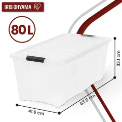 Iris Ohyama, Grande Boite de Rangement Plastique avec Couvercle, 80L, Lot de 4, Transparent, TB-84D