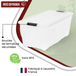 Iris Ohyama, Grande Boite de Rangement Plastique avec Couvercle, 80L, Lot de 4, Transparent, TB-84D